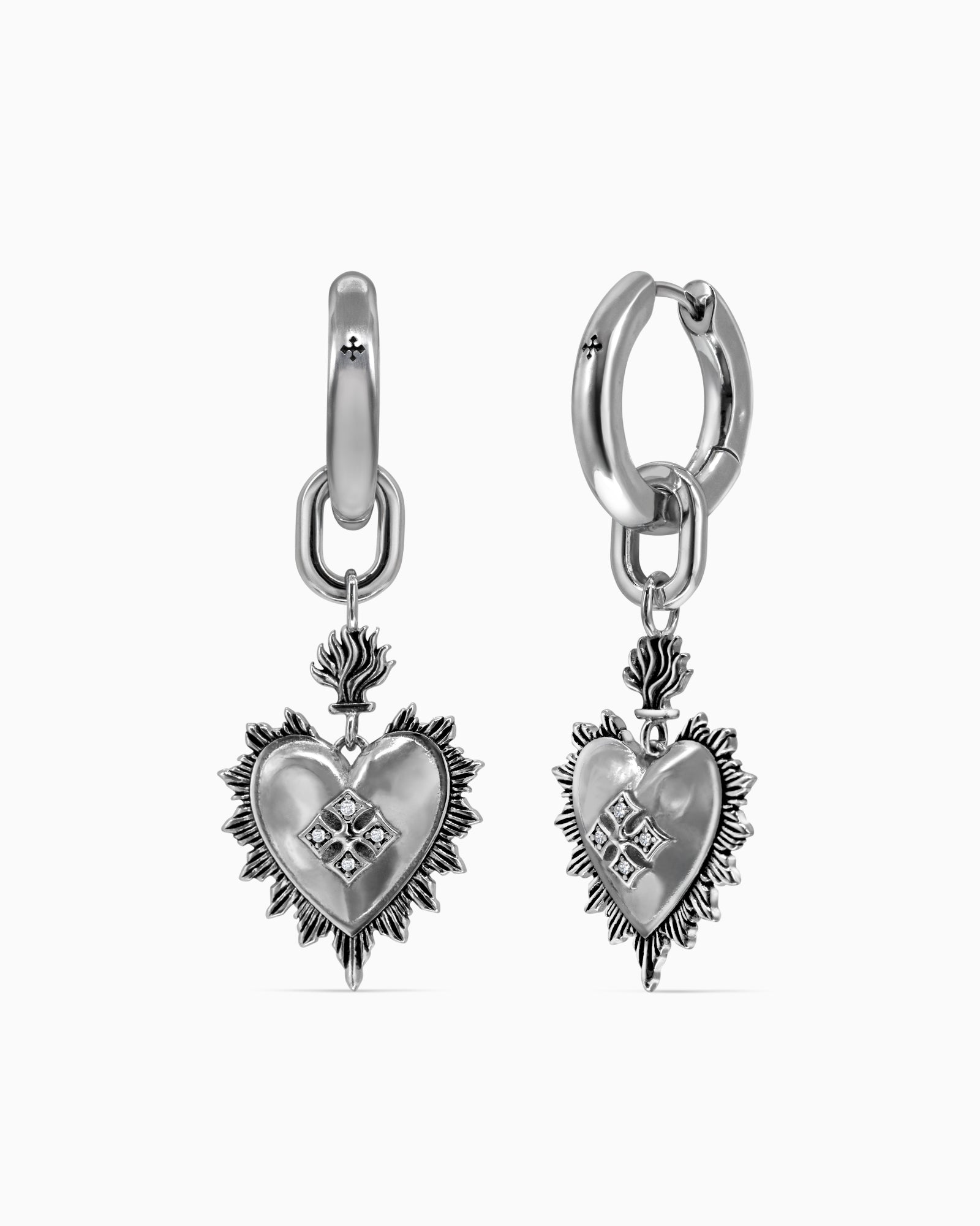 Bejewelled Sacred Heart Earrings-Ear Dangles- Two-toned (Silver Base) - - Ask & Embla
