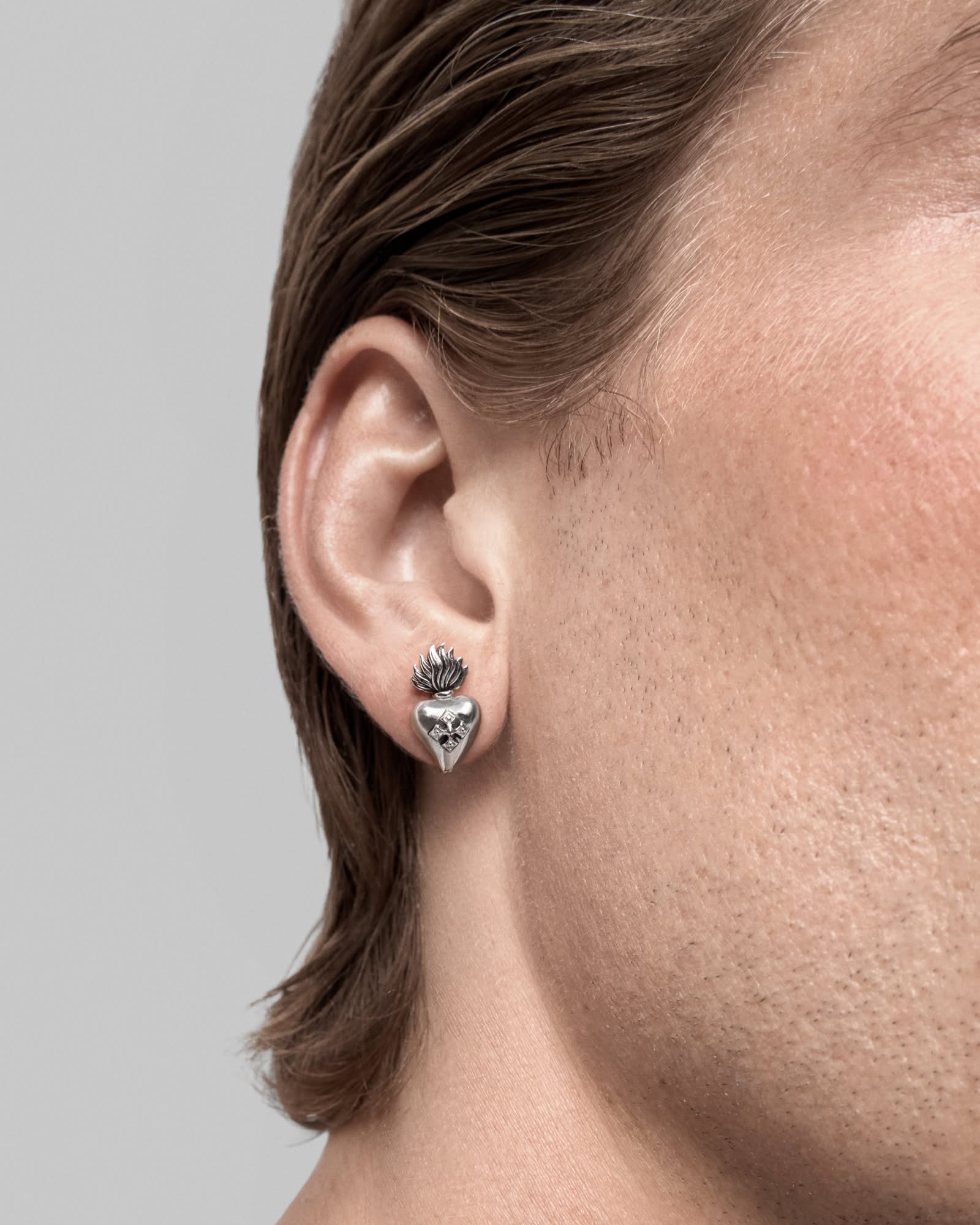 Sacred Heart stud earrings - 925 silver-Ear Studs- Silver - - Ask & Embla